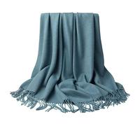 ZONSHJDKR Warm Cashmere Scarf, 79×28-Inch Large Blanket Long Lamb Wool Scarves with Tassel Neck Head Female Shawls(17 Blue 1)