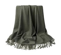ZONSHJDKR Warm Cashmere Scarf, 79×28-Inch Large Blanket Long Lamb Wool Scarves with Tassel Neck Head Female Shawls(09 Green)