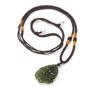 Zonster Natural Moldavite Necklace Green Aerolites Crystal Stone Pendant Energy Meditation Feng Shui Meteorite Pendant Necklace