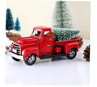 Zonster Vintage Red Truck Metal Pickup Truck with Mini Christmas Trees Ornaments, Car Model for Table Decorations Centerpieces