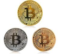 ZONSUSE 3Pcs Bitcoin Coin - Gold Silver and Bronze Physical Blockchain Cryptocurrency in Protective Collectable Gift, BTC Craft Souvenir (Gold, silver and copper)