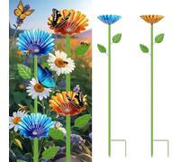 ZONSUSE Bee Watering Station for Garden, Metal Bee Bath & Butterfly Feeders, Outdoor Insect Drinking Waterer Stakes, Colorful Flower Watering Station Garden Decor Gift for Gardeners (2 Pack)