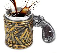 ZONSUSE Bullet Gun Grip Beer Mug, Funny 3D Coffee Cup, Insulated Stainless Steel Resin Tankard, Pistol Handle Beer Stein, Novelty Military Gift for Dad, Coworker, Veteran & Action-Film Fans, 450 ml