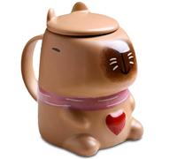 ZONSUSE Capybara Coffee Cup, Capybara Mug with Lid, Cartoon Capybaras Shaped Mug, Novelty 3D Ceramic Mugs, Kawaii Capybaras Tea Mugs, Funny Gift for Family Friends Children 400ml (Brown)