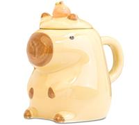 ZONSUSE Capybara Coffee Cup, Capybaras Mug with Lid, Cartoon Capybaras Shaped Mug, Novelty 3D Ceramic Mug, Funny Gift Mug for Family Friends Children 450ml (Capybara with Shatterproof Packaging)