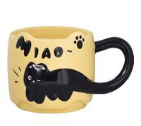 ZONSUSE Cute Black Cat Mug, 3D Kitten Ceramic Coffee Cup with Tail Handle, Funny Animal Tea Mug, Kawaii Cats Lover Gift for Women, Mum, Friends, Birthday Mother's Day Christmas 380ml (Cat-Yellow)