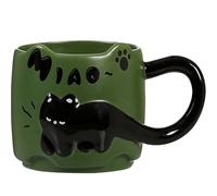 ZONSUSE Cute Black Cat Mug, 3D Kitten Ceramic Coffee Cup with Tail Handle, Funny Animal Tea Mug, Kawaii Cats Lover Gift for Women, Mum, Friends, Birthday Mother's Day Christmas 380ml (Cat-Green)