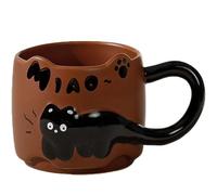 ZONSUSE Cute Black Cat Mug, 3D Kitten Ceramic Coffee Cup with Tail Handle, Funny Animal Tea Mug, Kawaii Cats Lover Gift for Women, Mum, Friends, Birthday Mother's Day Christmas 380ml (Cat-Brown)