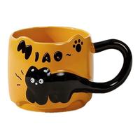 ZONSUSE Cute Black Cat Mug, 3D Kitten Ceramic Coffee Cup with Tail Handle, Funny Animal Tea Mug, Kawaii Cats Lover Gift for Women, Mum, Friends, Birthday Mother's Day Christmas 380ml (Cat-Orange)