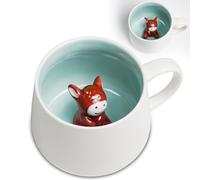 ZONSUSE Cute Horse Ceramic Mug, with Lid and Spoon, 3D Horses Inside Cup, Kawaii Animal Coffee Mug for Tea, Milk, Hot Chocolate, Gift for Women, Friends & Office Use 350ml (3D Horse)