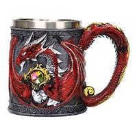 ZONSUSE Gothic Dragon Mug, Pterosaur Stainless Steel Tankard, with Dragon Tail Handle, Medieval Dragons Gemstone Coffee Cup, Medieval Gifts for Men Women, Gothic Home Bar Decor 450ml (Red)