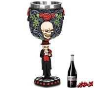 ZONSUSE Gothic Skull Goblet, Vintage Skull Flower Red Wine Glass, Medieval Rose Chalice, Groom Beer Cup, Halloween Wine Glasses, for Gothic Home Decor Halloween Party Personalized Gift 200ml(Man)