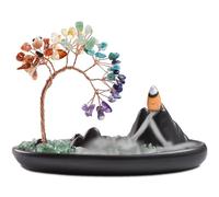 ZONSUSE Landscape Crystal Tree Incense Burner, 7 Chakra Waterfall Backflow Incense Burner, Ceramic Incenses Stick Holder with Crystal Crushed Surface for Yoga Meditation Home Decor (Hill Chakra)