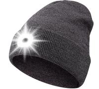 ZONSUSE LED Beanie Hat with Light, Beanie Cap with 6 LED, Running Hat with Flashing Red and Blue Light, Removable, USB Charging,3 Brightnesses, for Men Women Night Running Dog Walking Cycling (Grey)