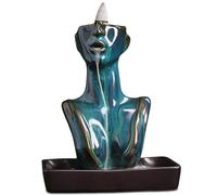ZONSUSE Modern Style Backflow Waterfall Incense Holder,Statue Ceramic Backflow Incense Burner,Women Waterfall Incense Burner,for Aromatherapy, Modern Art Decoration,Meditation Gift (Beauty-Blue)