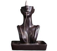 ZONSUSE Modern Style Backflow Waterfall Incense Holder,Statue Ceramic Backflow Incense Burner,Women Waterfall Incense Burner,for Aromatherapy, Modern Art Decoration,Meditation Gift (Beauty-Black)