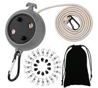 ZONSUSE Portable Travel Clothesline,Adjustable Camping Clothesline,10m Anti-Tangle Retractable Clothes Line,with 10 Fixed Buckles and 20 Clothespins, for Indoor Outdoor Balcony Garden Hotel (Black)