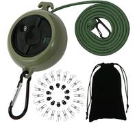 ZONSUSE Portable Travel Clothesline,Adjustable Camping Clothesline,10m Anti-Tangle Retractable Clothes Line,with 10 Fixed Buckles and 20 Clothespins, for Indoor Outdoor Balcony Garden Hotel (Green-A)