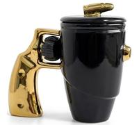ZONSUSE Revolver Gun Mug with Lid, Novelty Ceramic Coffee & Tea Cup with Spin Wheel Handle, 3D Pistol Gag Gift Mugs, Ideal Military Gifts for Men, Coworker & Gun Enthusiasts, 500 ml (Gun Gold)