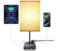 ZONV Bedside Lamp with Alarm Clock&Charging Station - 2 Alarm Clock+ 2AC + 1USB-A + 1USB-C,Lamps with USB Ports and Outlets,3-Level Dimmable Touch Lamp, 4-Level Brightness Clock