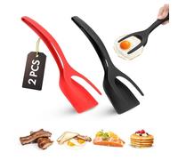 ZONZEST 2-in-1 Silicone Spatula Set of 2, Black and Red, Multi-purpose Use, Heat-Resistant, Dishwasher Safe, Comfortable Grip Handle, Easy to Clean, Ideal for Home Kitchen Cooking Tool
