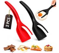 ZONZEST 2-in-1 Silicone Spatula Set of 2, Black and Red, Multi-purpose Use, Heat-Resistant, Dishwasher Safe, Comfortable Grip Handle, Easy to Clean, Ideal for Home Kitchen Cooking Tool