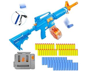 ZONZTER Toy Gun, Automatic M16 Blasters, Electric Foam Blaster Rifle Darts Rotating Drum, Auto & Manual Modes, 1 Dart Loader 40 Darts 30 Bullet Cases, Shell Ejecting Toy Gun, Gift for Boy Girl - Blue