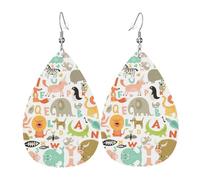 Zoo Alphabet Animal Piercing Teardrop Earrings Set, Fashion Leather Earrings Dangle Hoop For Women Birthday Party Jewelry Gift