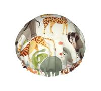Zoo Alphabet Animal Print Shower Cap for Women Men, Reusable Double-Layer Fabric Bathing Cap Girls Hair Caps