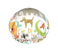 Zoo Alphabet Animal Print women Shower Caps Bath Cap Reusable Waterproof Double Layers Hair Cap Comfort