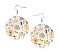 Zoo Alphabet Animal Printed Faux Leather Earrings Set For Women, 1 Pair Lightweight Dangle Drop Pierced Earrings Jewelry Gifts For Women
