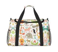 Zoo Alphabet Large Capacity Animal Print Travel Bag, Stylish Weekender Bag for Outdoor Activities, Black, One Size