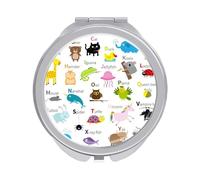 Zoo Animal Alphabet Children Education Folding Make Up Mirror, Compact 2X/1X Magnification Mirror, Women Portable Travel Makeup Mirror 2.4 x 2.4 inch