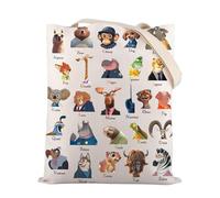Zoo Animal Alphabet Tote Bag Animal A-Z Cartoon Movie Inspired Gift for Animal Lovers (A-Z)