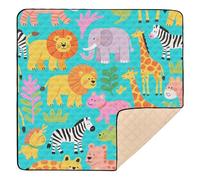 Zoo Animal Giraffe Animal Lion Blue Large Stylish Baby Activity Play Mat for Indoor Outdoor Cozy Breathable Travel Play Mat for Baby Toddler Infant, 50'' x 50''