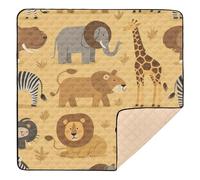 Zoo Animal Lion Elephant Cute Foldable Baby Activity Play Mat for Floor Water Resistant Padded Play Mat for Babies Infants Toddlers, 50'' x 50''