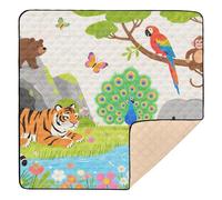 Zoo Animal Monkey Elephant Soft Padded Baby Gym & Activity Mat for Floor Comfortable Padded Baby Mat for Baby Kids Toddlers Infants, 50'' x 50''