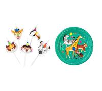 Zoo Animal Party Candles 5pk & Jungle Paper Plates Bundle