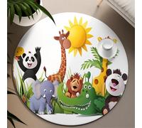 Zoo Animal Round Rug 180cm Panda Crocodile Giraffe Lion Elephant Non-Slip Low Pile Non Shedding Throw Circle Carpet for Bedroom Deck Patio