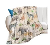 Zoo Animals Blanket African Safari Animals Elephant Tiger Giraffe Zebra Rhinoceros Decor Throw Blanket Gifts for Girls Boys Women Super Warm Soft Plush Fleece Flannel Blanket for Kids Adults 50"X40"