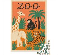Zoo Animals Illustration 1000-Piece Puzzle for Adults, 70x50cm/1000pcs; A Weekend Activity at Your Own Pace; White Pieces with A Smooth Surface