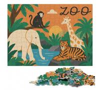 Zoo Animals Illustration Adult Wood Puzzle, Picture Jigsaw, 1000 Pieces | Border-first building: less screen time at home on quiet evenings.