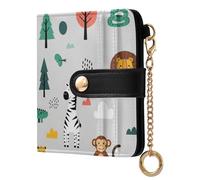 Zoo Animals Trees White Print Small Women Wallet RFID Blocking PU Leather Bifold Compact Card Holder with Zipper Coin Pocket Purse for Ladies Women Girls