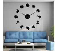 Zoo Animals Wall Art DIY Large Wall Clocks Wildlife Mirror Stickers Safari Animal Heads Modern Living Room Decorative Wall Clock(Black,47inch)
