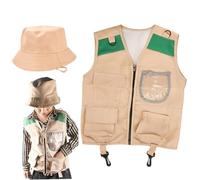 Zoo Keeper Costume Paleontologist Costume Kids Includes Vest & Hat, Fabric Dress Up Costumes for Halloween, Cosplay & More, Gifts for Kids, Green