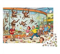 Zoo Monkey House Mayhem Wooden Jigsaw Puzzle Waterproof 1000 Piece Puzzles for Adults Fun Challenging Games
