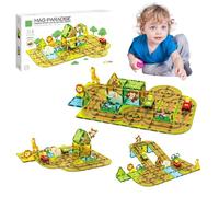 Zoo Theme Magnetic Tiles Road Set, STEM Educational Building Blocks for Kids, 3D Magnetic Track Set with Electric Car, Construction Toys for Toddlers 3-8 Years Old