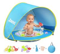 Zooawa Baby Beach Tent, Pop Up Beach Tent Sun Shade for Beach, Portable Shade Pool UV Protection Sun Shelter for Infant with Beach Sand Toys Set, No Pattern, Blue
