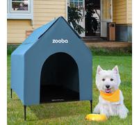 Zooba 29" 2-in-1 Dog House for Medium Dogs, Elevted Dog House Outdoor/Indoor, Weatherproof Elevated Pet Shelter, Breathable Mesh & Steel Frame, Easy to Assemble & Clean(Blue)