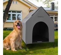 Zooba 36" Large Dog House for Large Dog Indoor or Outside, Weatherproof 600D PVC Outdoor, Featuring Breathable 2x1 Textilene Elevated Dog Bed, Easy Clean（Grey）